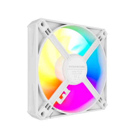 Кулер в корпус 120х120х25 Powercase (M56-12W ARGB) White (700-1500prm/4pin PWM (M+F)+ 3pin ARGB (M+F)/61,36 CFM/26дБ/подшипник гидравлический/ARGB)