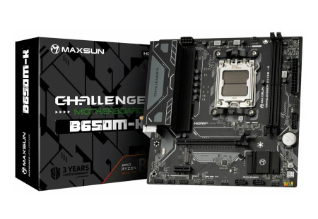 Мат.плата SocAM5 AMD B650 Maxsun MS-Challenger B650M-K WIFI (mATX,2DDR5,M.2,PCI-E16,PCI-E,HDMI,PC6800,Wi-Fi 6,BT 5.2)