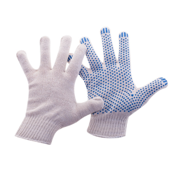 Перчатки ХБ "Точка" с ПВХ OfficeClean 4 нити, 2-й оверлок, белый, 43-45г, 116текс (224553)