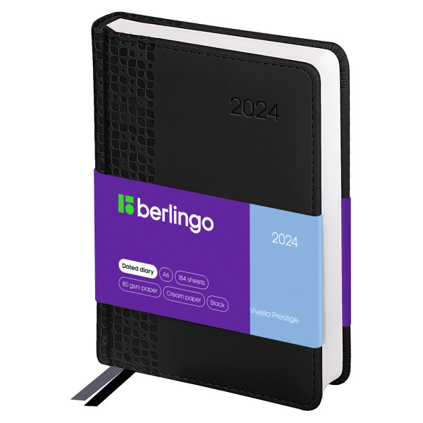 Ежедневник BERLINGO A6 2024г. "Vivella Prestige", 184л. черный DD4_80603