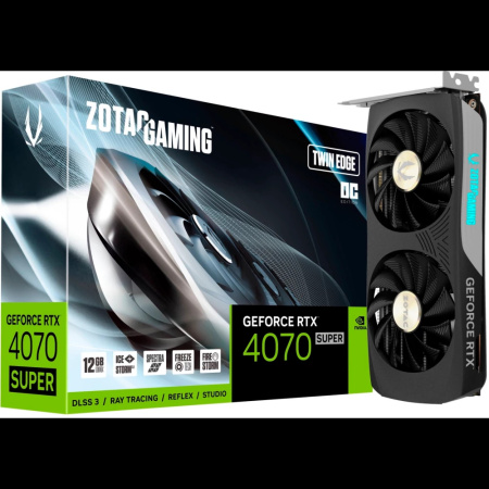Видеокарта GeForce RTX4070 SUPER Zotac 12Гб TWIN EDGE OC GDDR6X,192bit,HDMI,3DP (ZT-D40720H-10M) ret