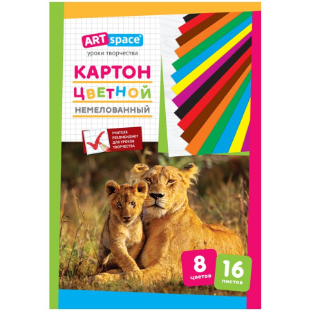 Картон цветной А4 ArtSpace 16л. немелованный 8 цветов (Нкн16-8_6961)