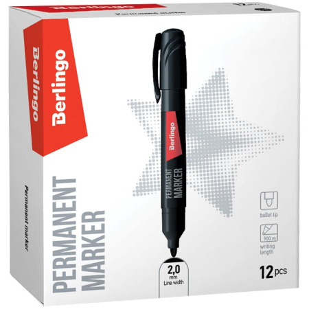 Маркер перманентный BERLINGO 2,0мм., пулевидный, черный (PM6104)
