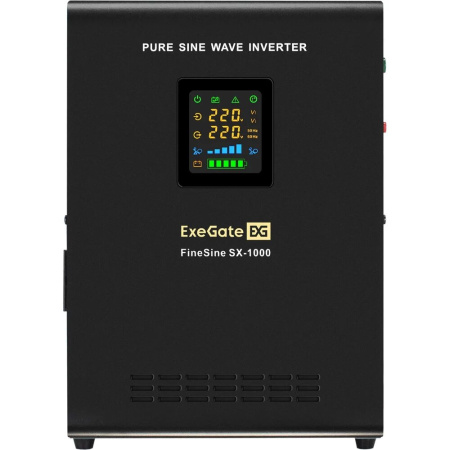ИБП ExeGate FineSine SX-1000.LCD.AVR.2SH 1000VA/600W, LCD-дисплей, AVR, 2*Schuko + АКБ ExeGate HRL 12-75 1 шт. (EX295997RUS+EX285653RUS)