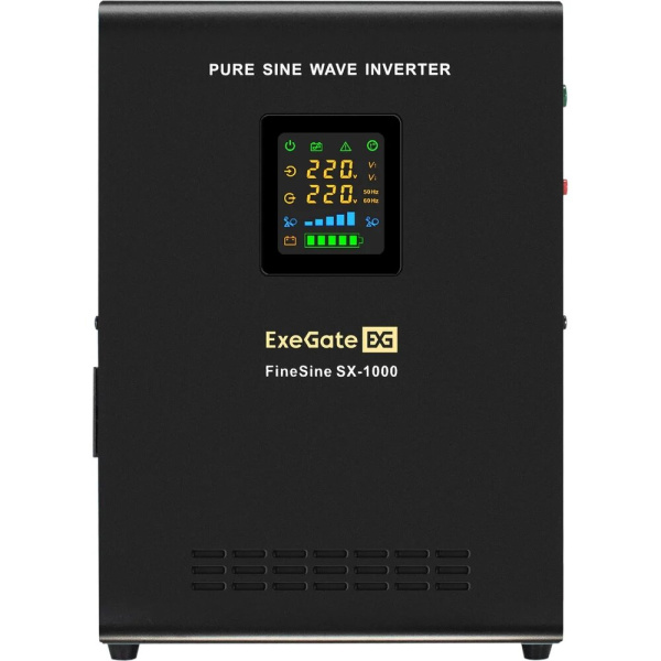 ИБП ExeGate FineSine SX-1000.LCD.AVR.2SH 1000VA/600W, LCD-дисплей, AVR, 2*Schuko + АКБ ExeGate HRL 12-75 1 шт. (EX295997RUS+EX285653RUS)