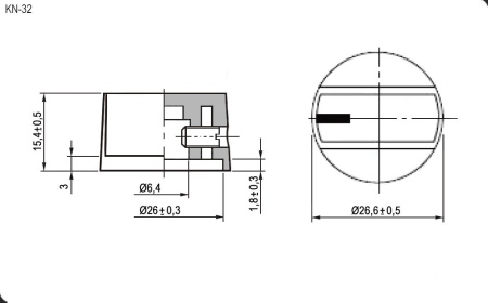 Ручка для потенциометра 26.6*15.4мм, черный, крепление винт, под вал с лыской (F), Ruichi KN-32