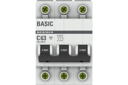 автомат EKF Basic ВА 47-29 3Р 63А (С) mcb4729-3-63C