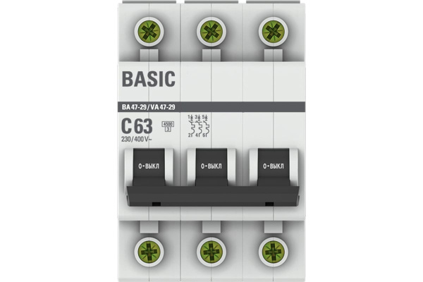 автомат EKF Basic ВА 47-29 3Р 63А (С) mcb4729-3-63C