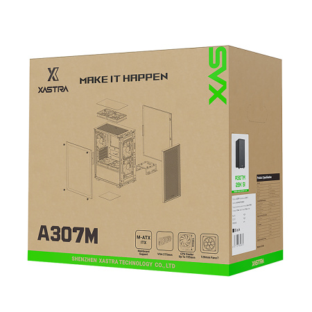 Корпус mATX Б_БП XASTRA  A307M 2BK SI Black (USB3.0,Audio,Metal,черный,Mesh,2х120мм black fans,CPU Cooler до 155мм, VGA до 275мм)[A307M-2FC12BK-SI]