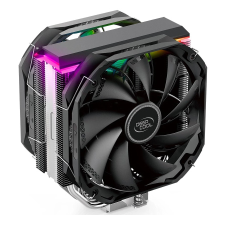 Кулер S115x/1200/1700/20XX/AM5/AM4 DEEPCOOL AS500 Plus (220W/2*140mm/500-1200rpm/Al+Cu/ARGB/5 тепл. трубок)