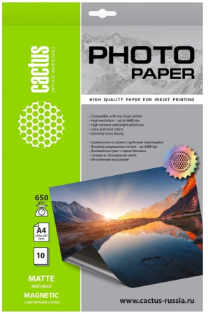 Бумага Cactus 650 г/м2, А4, матовая, магнитная, 10л. CS-MMA465010