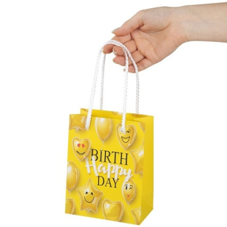 Пакет подарочный "Happy Birthday" 11,4x6,4x14,6см, желтый, Золотая Сказка 608237