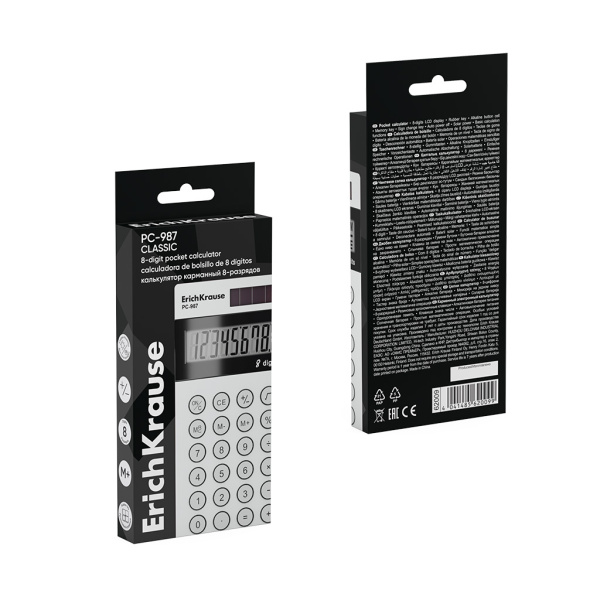 Калькулятор ErichKrause PC-987 Classic 8-разрядов, карманный, белый (62009)