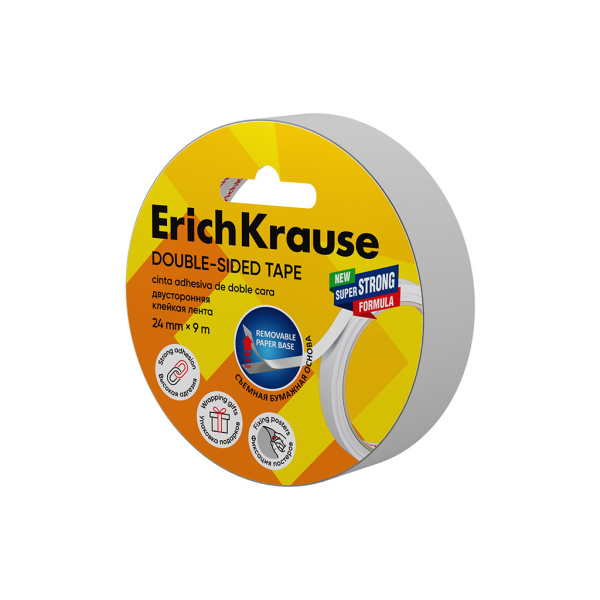 Клейкая лента двухсторонняя 24мм.*9м. Erich Krause, прозрачная (58743)