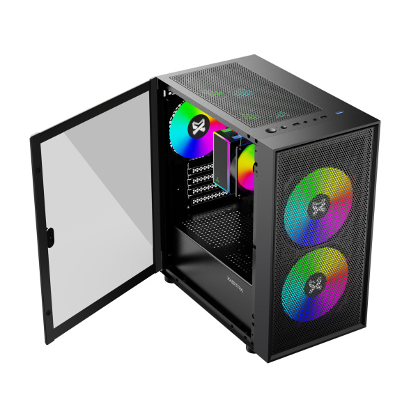 Корпус mATX Б_БП XASTRA A305M 3ARGB Black (USB3.0,Audio,TG,черный,1х120мм,2х140мм ARGB)[A305M-2FC14A-1FC12A-D]