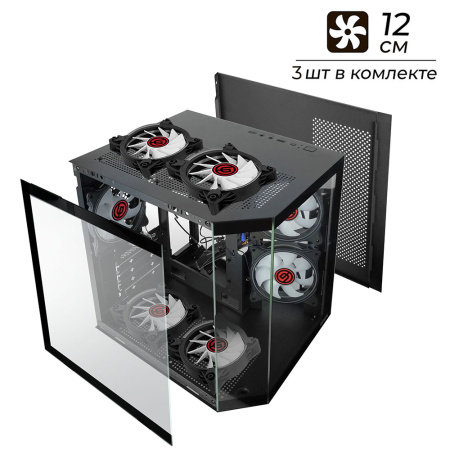Корпус mATX Б_БП Ginzzu V190 (USB3.0,Audio,черный,3х120мм FRGB,"стеклянный куб")