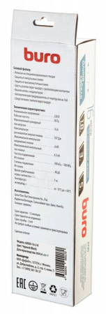 Сетевой фильтр  3.0м, 6 розеток Buro, 600SH-16-3-B, 16А, 3500Вт, с выключателем, черный, коробка