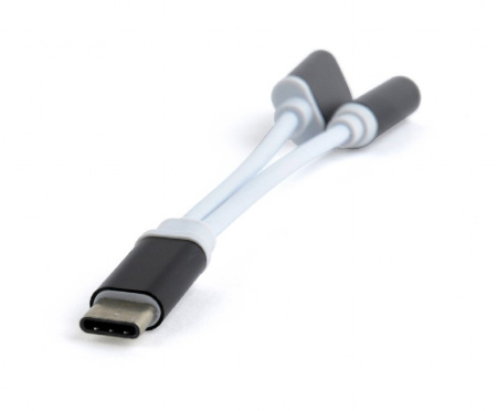 Переходник USB Type-C (M) - Jack3.5+Type-C (F) Cablexpert CCA-UC3.5F-02 0.15cm Black