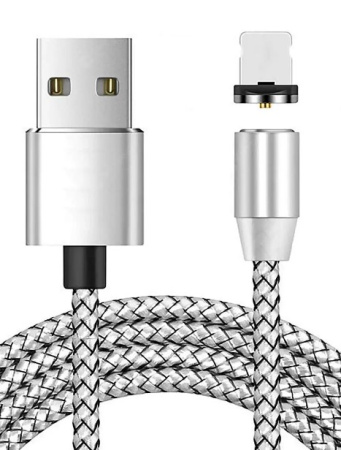 Кабель Lightning (m) - USB(m) Zibelino, 1м, тканевая оплетка, с подсветкой, магнитный, серебро (ZDCM