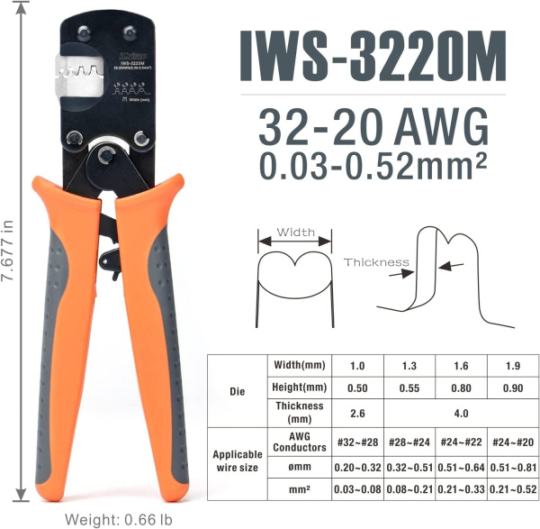 Кримпер Iwiss IWS-3220M, 0.03..0.52кв.мм, JAM, JST, Molex