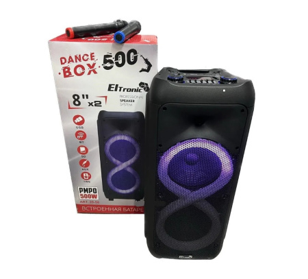 Портативная колонка ELTRONIC 20-58 DANCE BOX 500 динамик 8" 2шт. 50Вт, Bluetooth, TWS, FM, USB, Led подсветка, 2 микрофона
