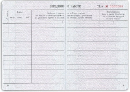 Бланк документа "Трудовая книжка" (121229)