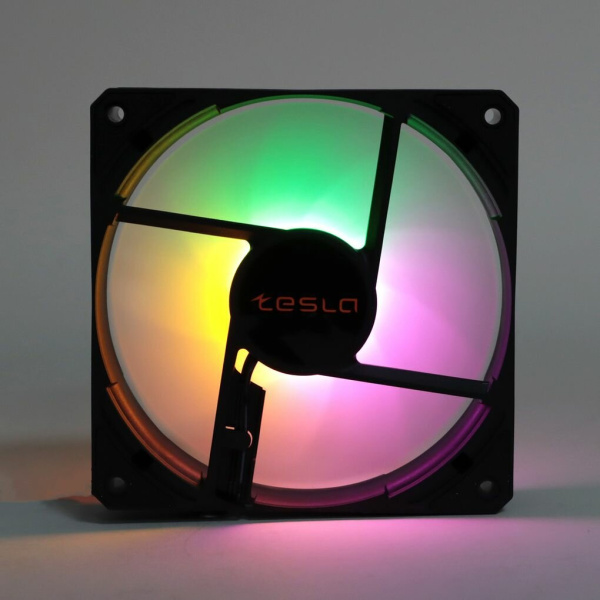 Кулер в корпус 120x120x25 TESLA RGB120 LB (sleeve/1200rpm/3pin+molex,черный,FRGB)[TSL-120-LB]