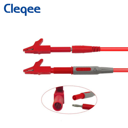 Зажим крокодил 56мм, 15а, гнездо под разъём Banana, красный+чёрный, Cleqee P2007