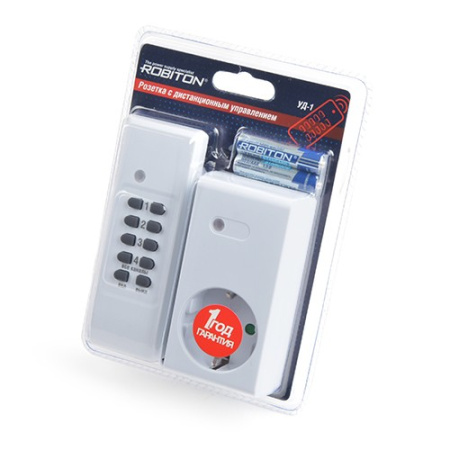 Розетка электрическая с вилкой, с дистанционным управлением, 16A, белый, пульт ДУ, Robiton УД-1