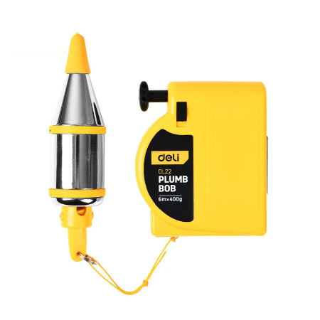 Отвес строительный Deli DL22, конус 400г, нить 6м, магнитный держатель, автоматическое втягивание