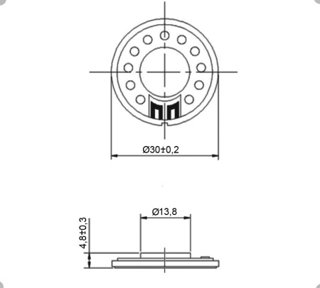 Динамик круглый,  d30мм, h5мм, 8ом, 0.5вт, DXI30N-A