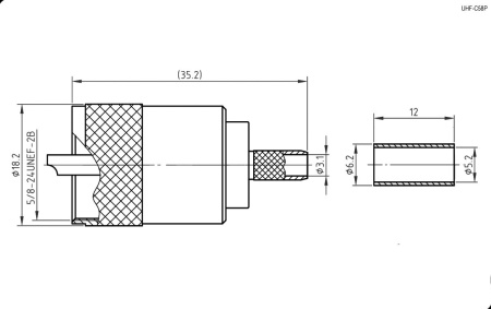Разъем UHF PL-259, штекер, кабельный, обжим, RG-58, UHF-C58P