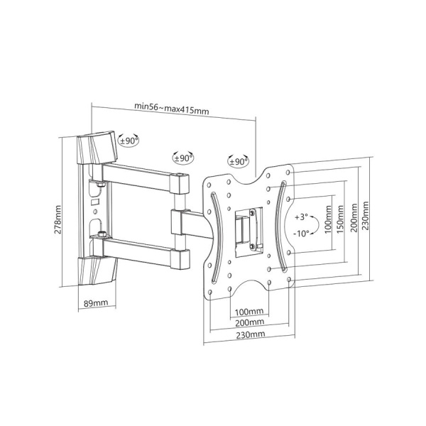 Кронштейн ITECHmount LCDN532 White белый настенный,с выносом, для тв,23-42",до 30кг,от стены 56-415мм,с функцией наклона ＋3°～-10°,VESA: 100x100, 200x1