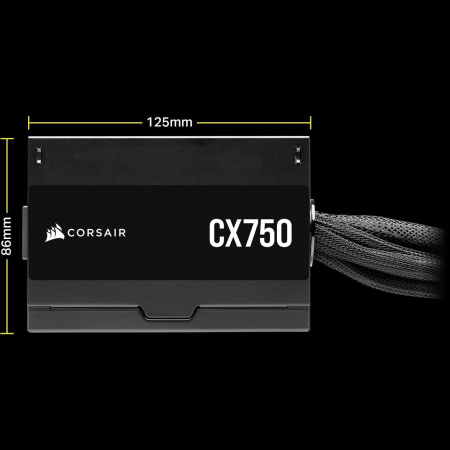Блоки питания/ Power Supply Corsair CX750, Model RPS0146, 750W 80+ Bronze (ATX, 2.31, Non-modular, 1x24(20+4)pin, 1xCPU 8(4+4)pin, 2xPCIe*2 8(6+2)pin, 3xSATA3, 2xMOLEX4pin, Active, 120x120mm, 150x120x86mm, APFC, Power cable-EU, black)