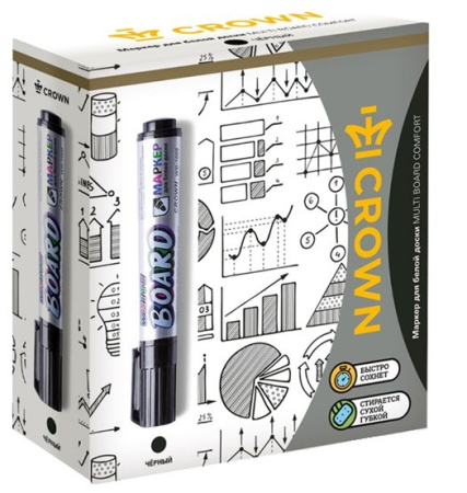 Маркер для доски CROWN "Multi Board Comfort" черный, пулевидный, 3мм WB-1000