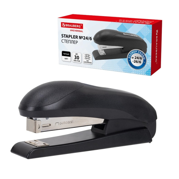 Степлер №24/6 BRAUBERG "UNIVERSAL" на 30л. черный (272716)