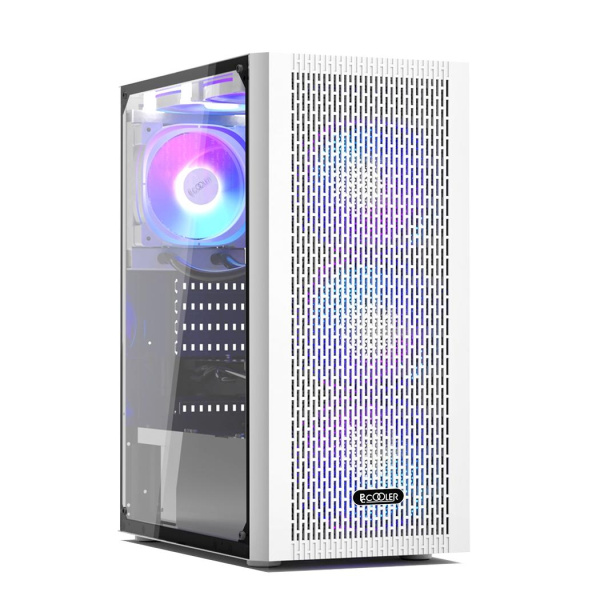 Корпус без блока питания/ Case PCCooler MA100 MESH WH, Midi-Tower, TG, Mesh, 3x120mm ARGB, 1xUSB-A 3.0 + 2xUSB-A 2.0, ATX, mATX, mITX White