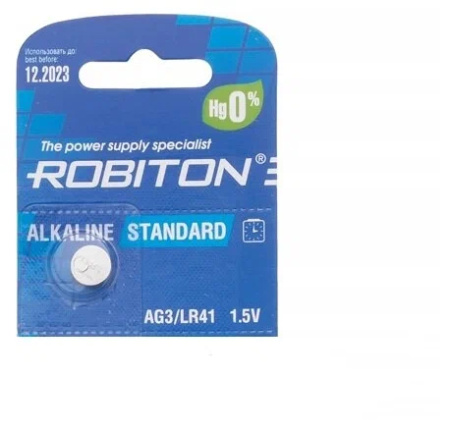 Батарейка AG3 (LR41, LR736, 192), 1.5в, Robiton,  упак. 5шт