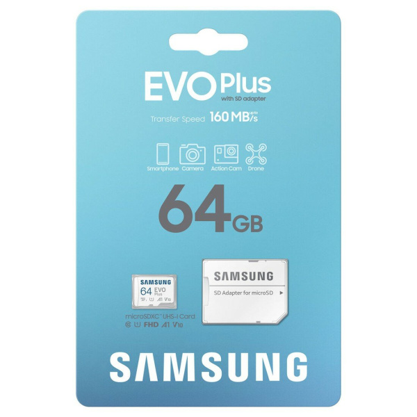 Карта памяти MicroSDXC 64Gb Samsung EVO PLUS Class10 UHS-I U1 [MB-MC64SA/APC](SD адаптер)