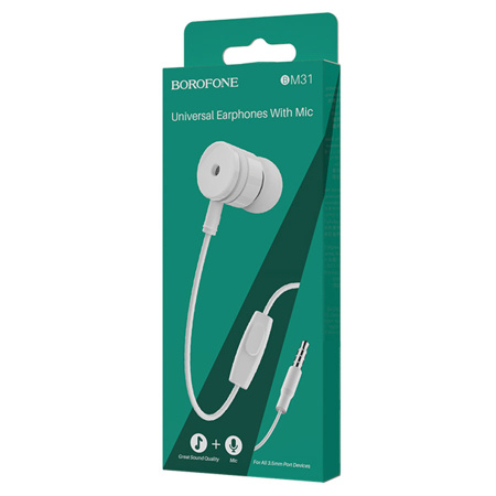 Гарнитура проводная BOROFONE BM31 вставные, кабель 1.2м, белый