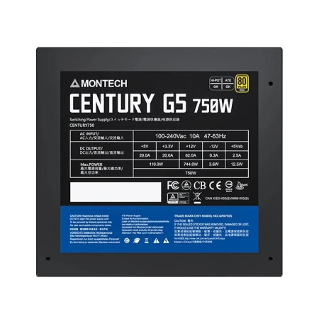 Блок питания 750Вт Montech CENTURY G5 750W (ATX 3.0,APFC,120мм,2PCI-E+12VHPWR,8SATA,80+Gold,полностью модульный)[CENTURYG5750]