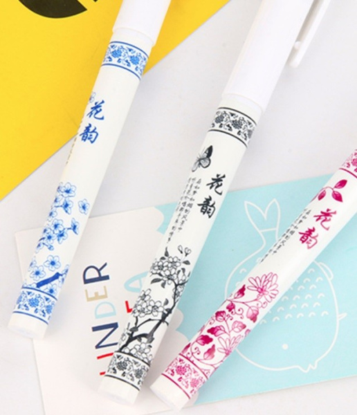 Ручка QIBO "Фарфор" с фонариком, гелевая, игольчатая, 0,5мм. черная (LY-2159)