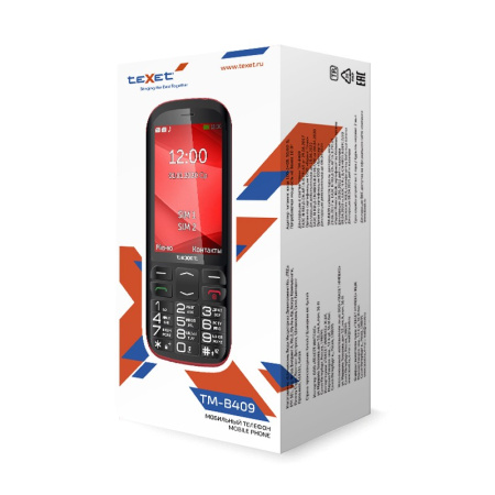 Сотовый Texet TM-B409 Black/Red 2sim/3.5"/480*320/-/microSD/0.08Мп/Bt/1800мАч/фонарик/моноблок