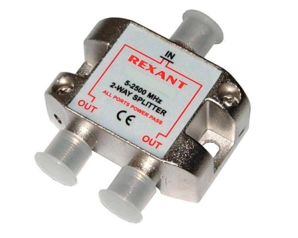 Делитель сигнала на 2 TV Rexant 05-6201, 5-2500Мгц, проходн питание