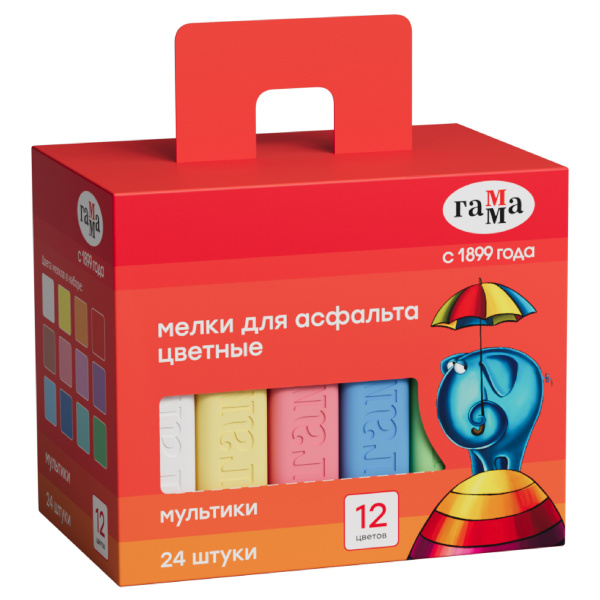 Нaбор цветного мела 24цв. Гамма "Мультики" для асфальта (9022324)