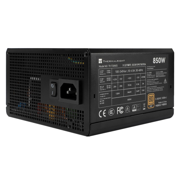 Блок питания ПК/ Power Supply Thermalright, 850W 80+ Gold (ATX, 3.0, PCIe 5.0, Non-modular, 1x24(20+4)pin, 1xCPU 8(4+4)pin, 2xPCIe*2 8(6+2)pin, 5xSATA3, 1x12+4pin (12VHPWR PCIe 5.0 12+4pin 600mm), 3xMOLEX4pin, Active, 120x120mm, 150x140x86mm, APFC, black)