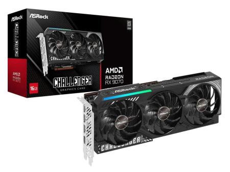 Видеокарта Radeon RX 9070 ASRock 16Гб Challenger GDDR6,256bit,HDMI,3DP (RX9070 CL 16G) ret