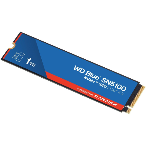 Твердотельные накопители/ WD SSD Blue SN5100, 1000GB, M.2(22x80mm), NVMe, PCIe 4.0 x4, TLC, R/W 7100/6700MB/s, TBW 600, DWPD 0.3 (12 мес.)