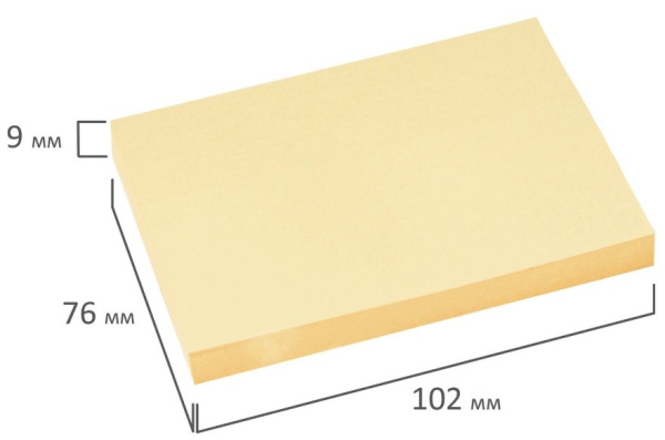 Блок самоклеящийся BRAUBERG 76*102мм. 100л. пастель, желтый (122691)