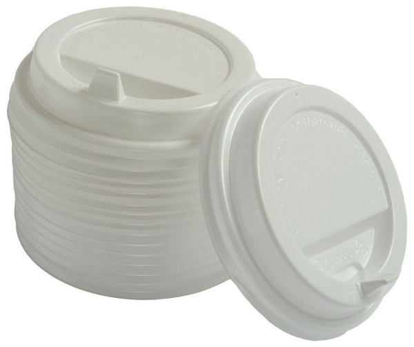 Одноразовые крышки для стакана 200-250 мл, диаметр 80 мм, 100шт/уп, клапан-носик, белые